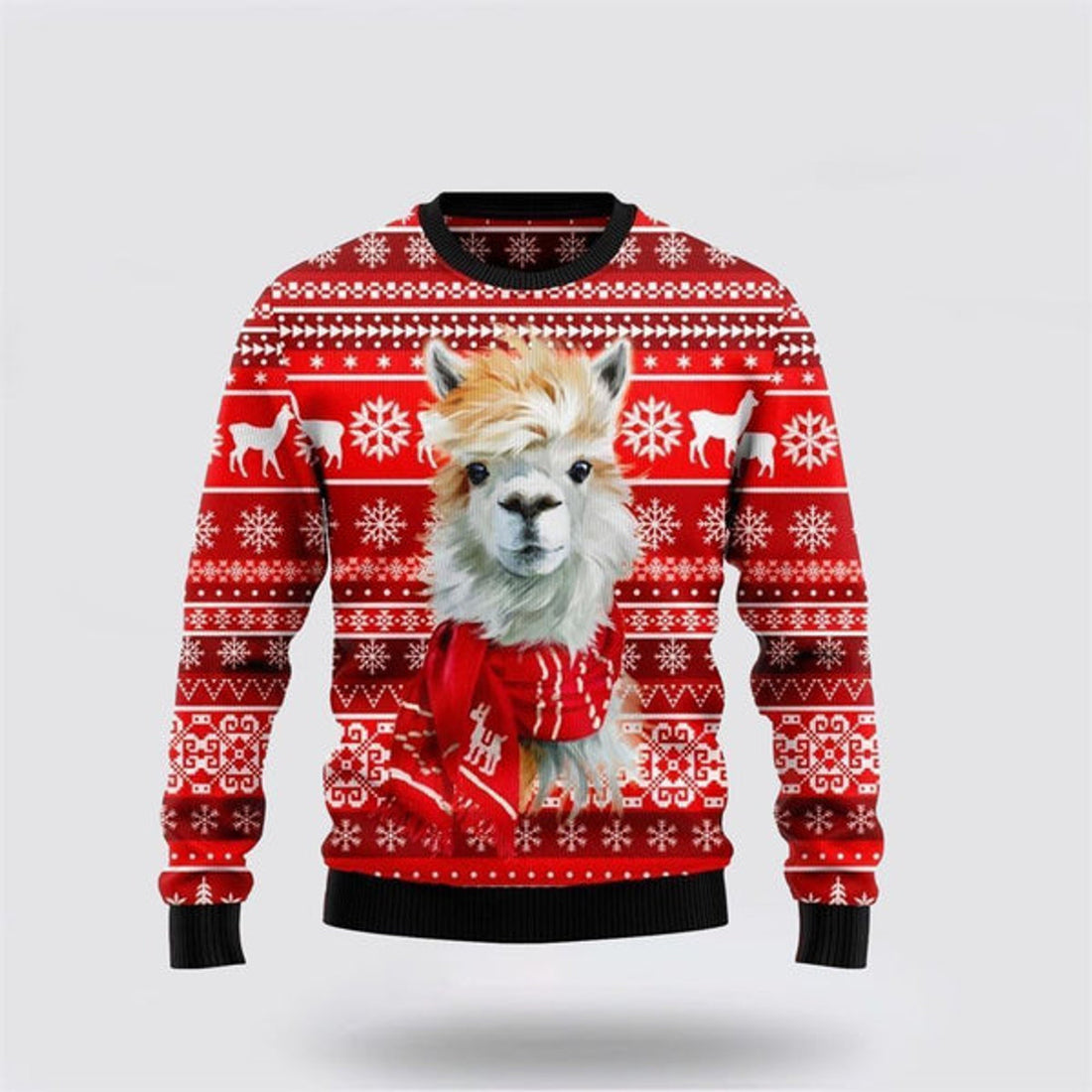 FUNSTUFFPRINT Festive Llama Ugly Christmas Sweater, Farm Sweater, Christmas Gift, Best Winter Outfit Christmas Ugly Sweater