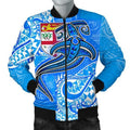FUNSTUFFPRINT Fiji Men's Bomber Jacket - Blue Shark Polynesian Tattoo 3D Bomber Jacket