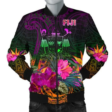 FUNSTUFFPRINT Fiji Men's Bomber Jacket - Summer Hibiscus 3D Bomber Jacket