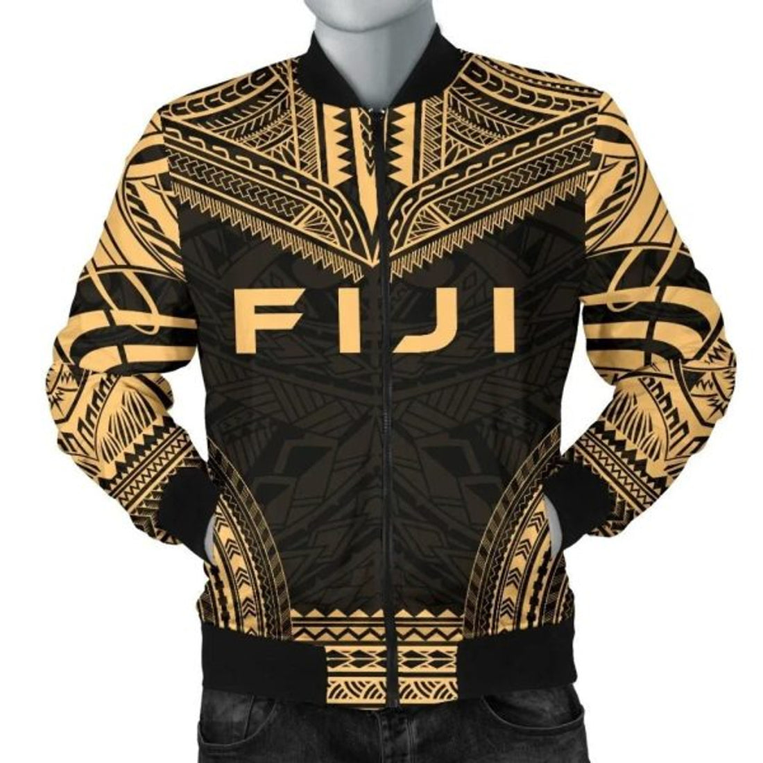 FUNSTUFFPRINT Fiji Polynesian Chief Men's Bomber Jacket - Gold Version 3D Bomber Jacket