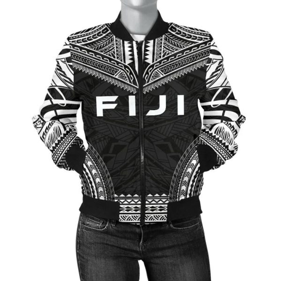 FUNSTUFFPRINT Fiji Polynesian Chief Women'S Bomber Jacket - Black Version 3D Bomber Jacket