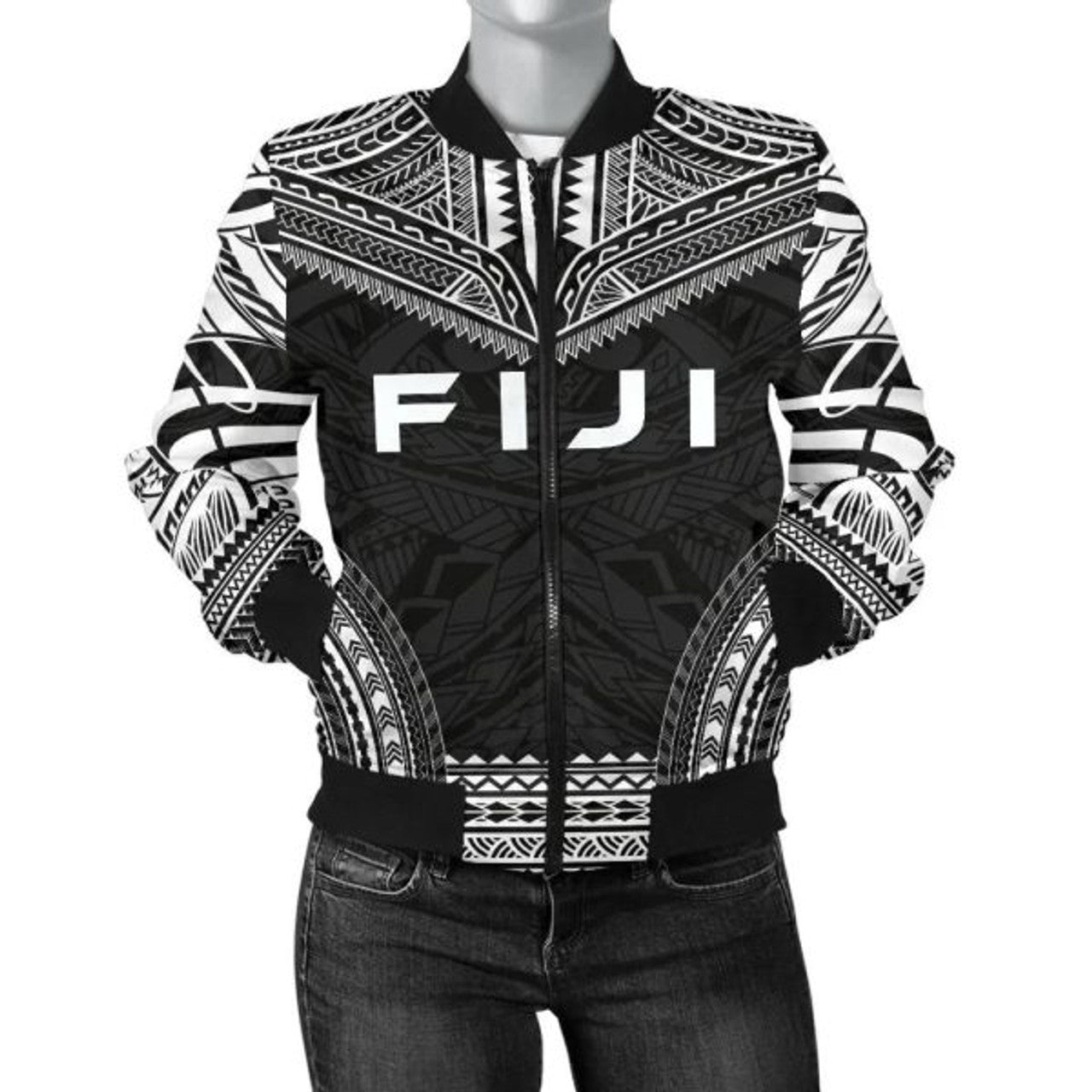 FUNSTUFFPRINT Fiji Polynesian Chief Women'S Bomber Jacket - Black Version 3D Bomber Jacket