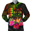 FUNSTUFFPRINT Fiji Polynesian Men's Bomber Jacket - Hibiscus and Banana Leaves 3D Bomber Jacket