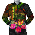 FUNSTUFFPRINT Fiji Polynesian Personalised Men's Bomber Jacket - Hibiscus and Banana Leaves 3D Bomber Jacket