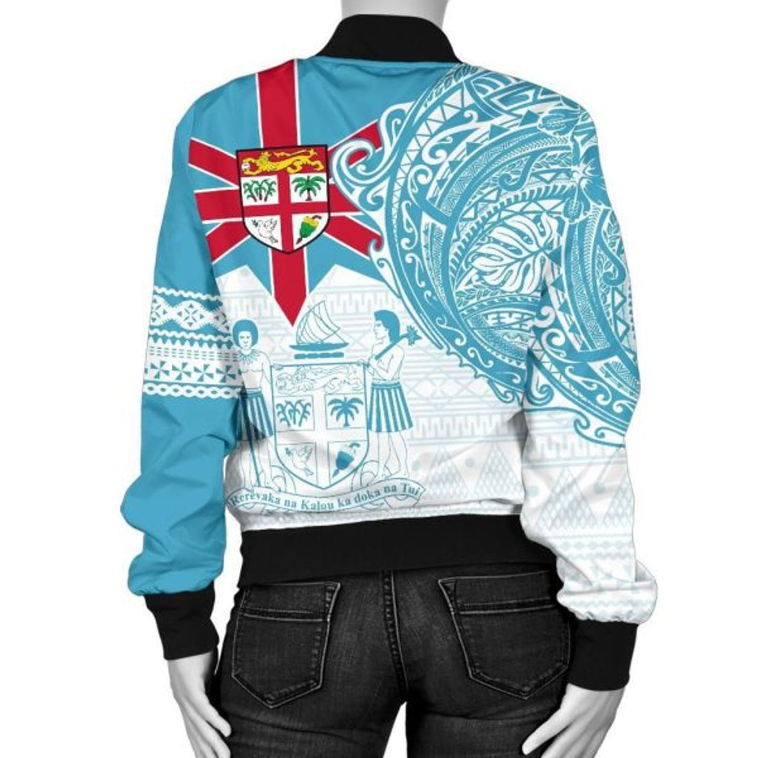 FUNSTUFFPRINT Fiji Polynesian Women's Bomber Jacket - Fiji Flag Fiji Flag with Coat of Arms 3D Bomber Jacket