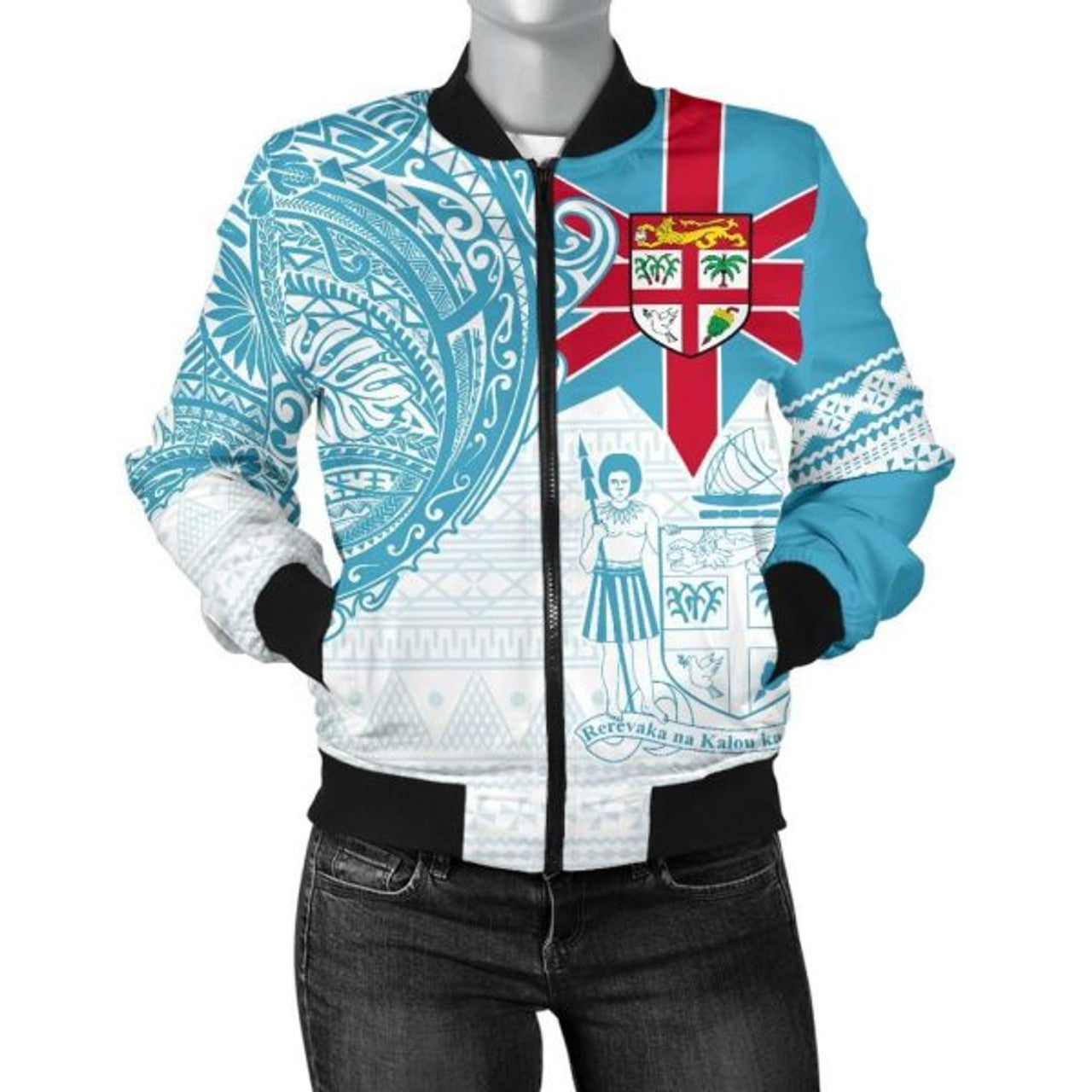 FUNSTUFFPRINT Fiji Polynesian Women's Bomber Jacket - Fiji Flag Fiji Flag with Coat of Arms 3D Bomber Jacket
