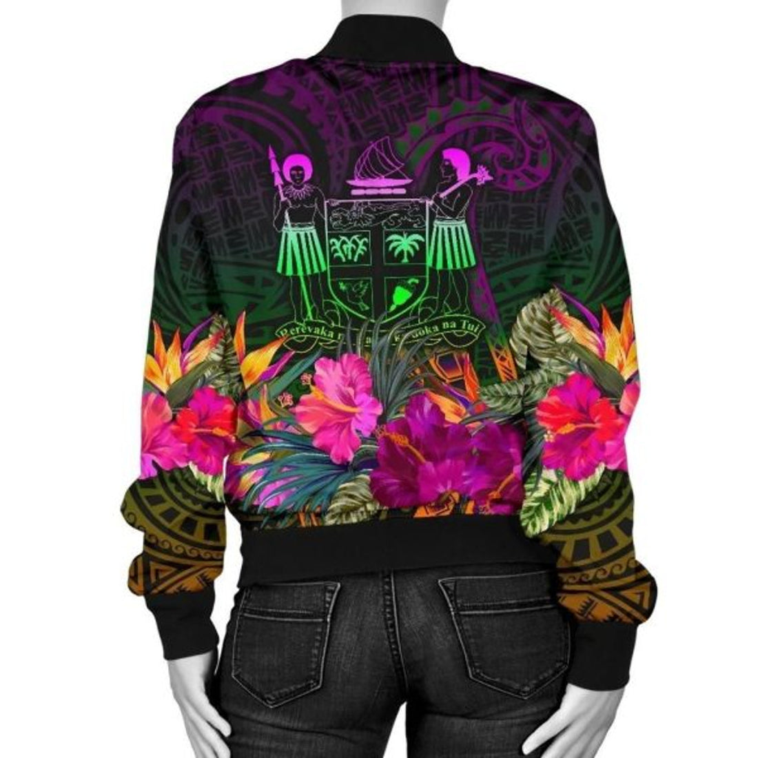 FUNSTUFFPRINT Fiji Women's Bomber Jacket - Summer Hibiscus 3D Bomber Jacket