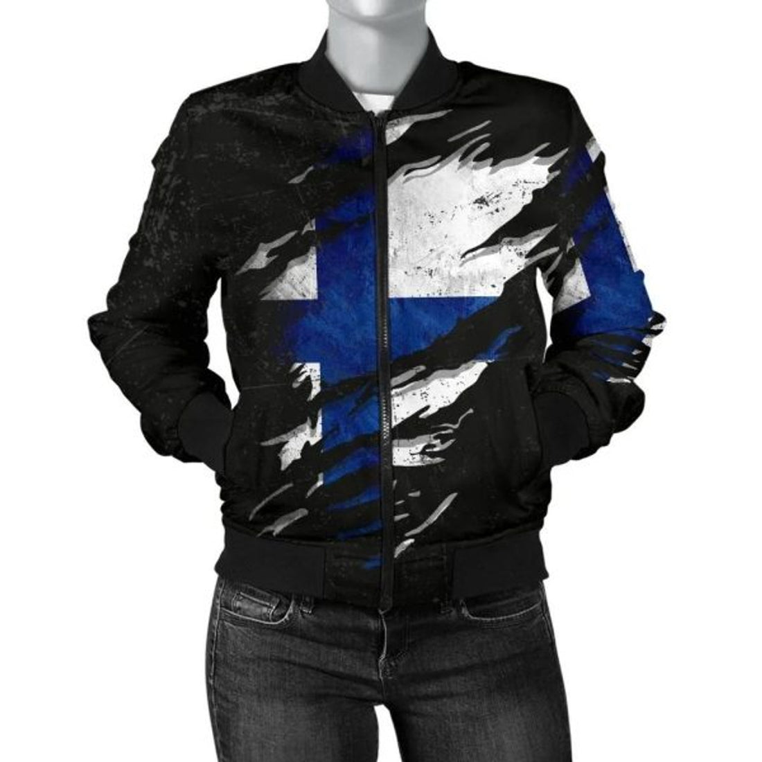 FUNSTUFFPRINT Finland In Me Women's Bomber Jacket - Special Grunge Style 3D Bomber Jacket