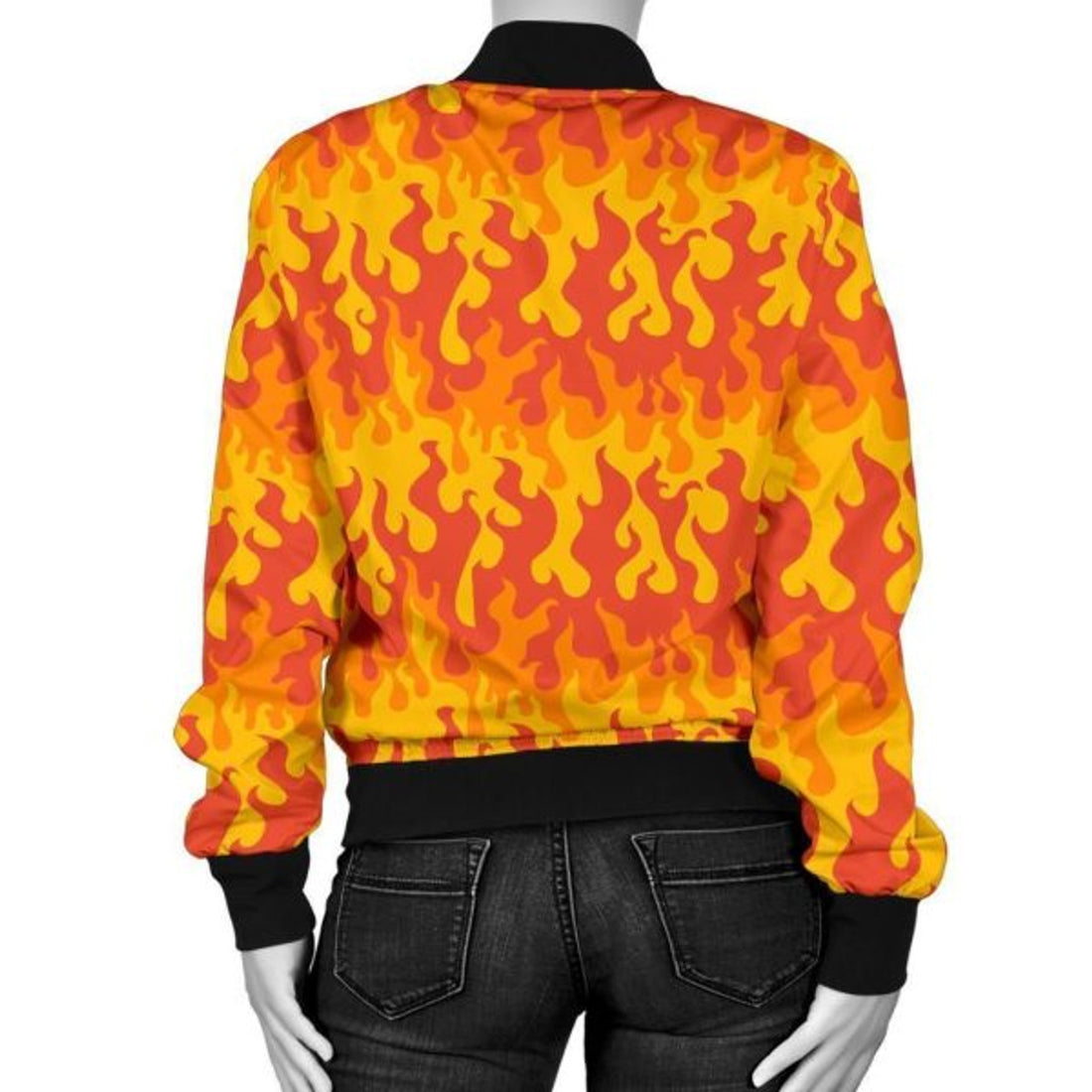 FUNSTUFFPRINT Fire Flame Print Pattern Women Casual 3D Bomber Jacket