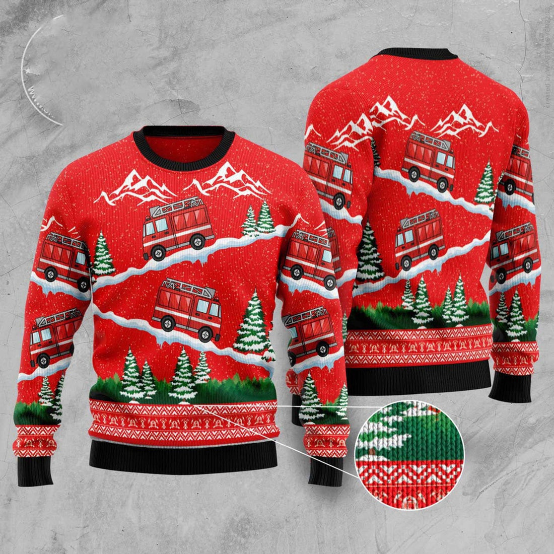 FUNSTUFFPRINT Fire Truck Ugly Christmas Sweater, Christmas Sweater, Ugly Sweater, Funny Xmas Sweaters Ugly Sweater