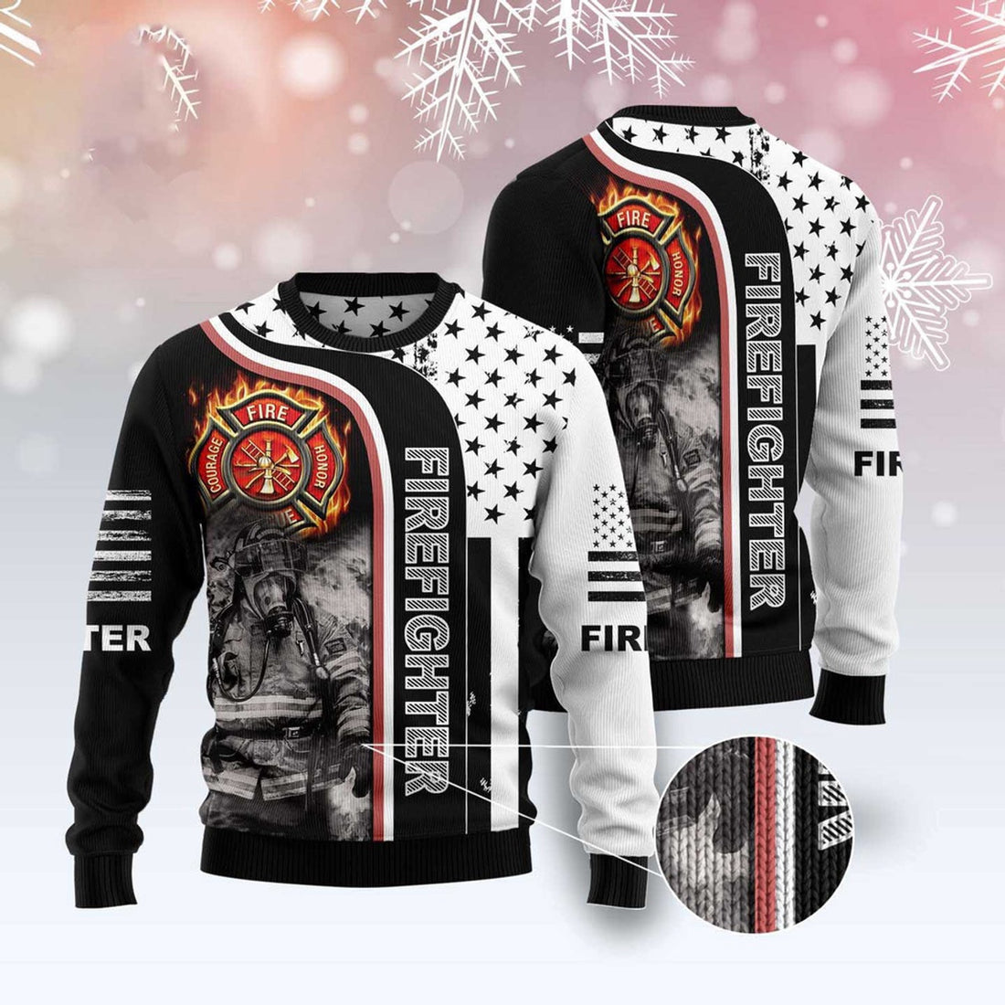 FUNSTUFFPRINT Firefighter Awesome Ugly Christmas Sweater, Christmas Sweater, Ugly Sweater, Funny Xmas Sweaters Ugly Sweater