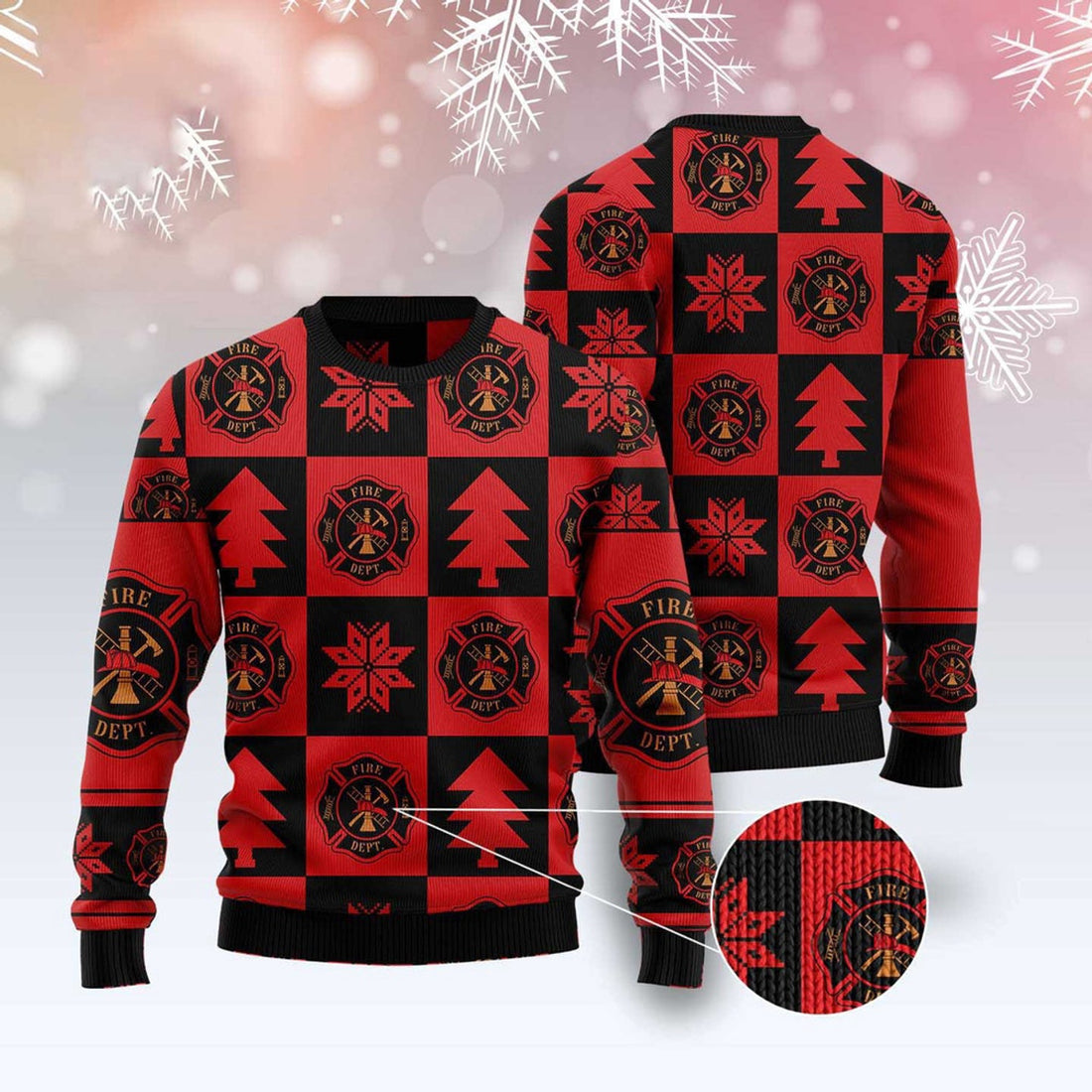 FUNSTUFFPRINT Firefighter Christmas Pattern Ugly Christmas Sweater, Christmas Sweater, Ugly Sweater, Funny Xmas Sweaters Ugly Sweater