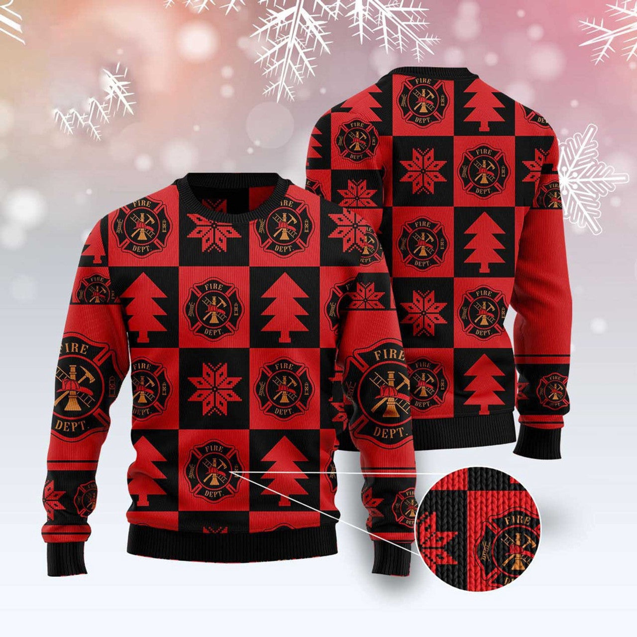 FUNSTUFFPRINT Firefighter Christmas Pattern Ugly Christmas Sweater, Christmas Sweater, Ugly Sweater, Funny Xmas Sweaters Ugly Sweater