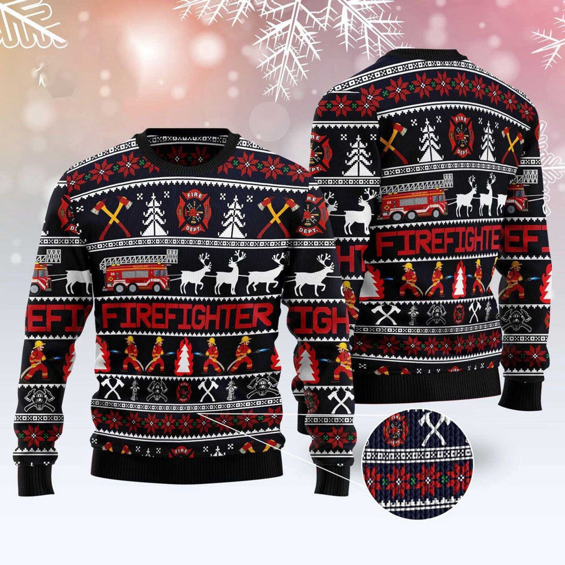 FUNSTUFFPRINT Firefighter Christmas Ugly Christmas Sweater, Christmas Sweater, Ugly Sweater, Funny Xmas Sweaters Ugly Sweater