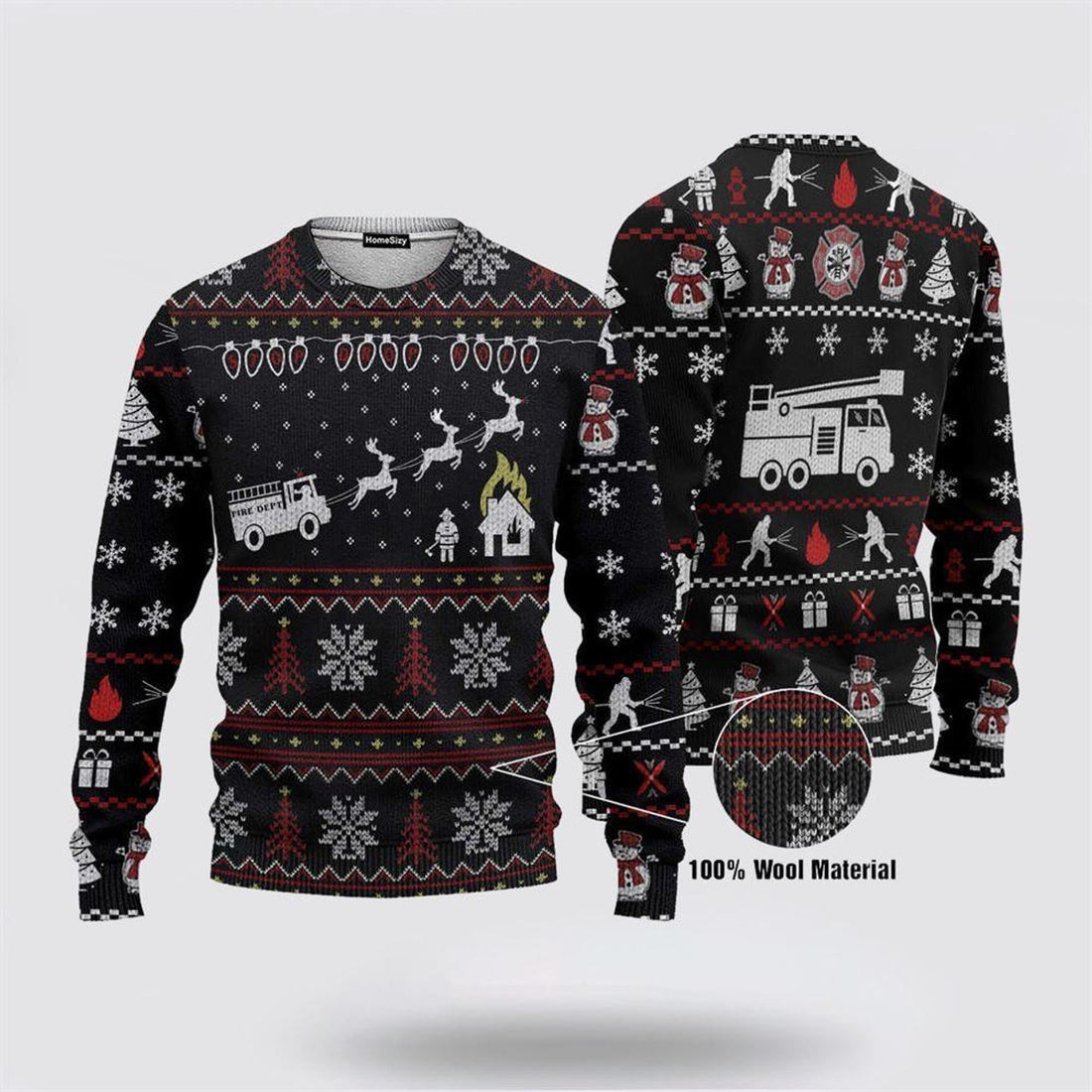 FUNSTUFFPRINT Firefighter Fire Dept Ugly Sweater - Christmas Gifts For Firefighters Ugly Sweater