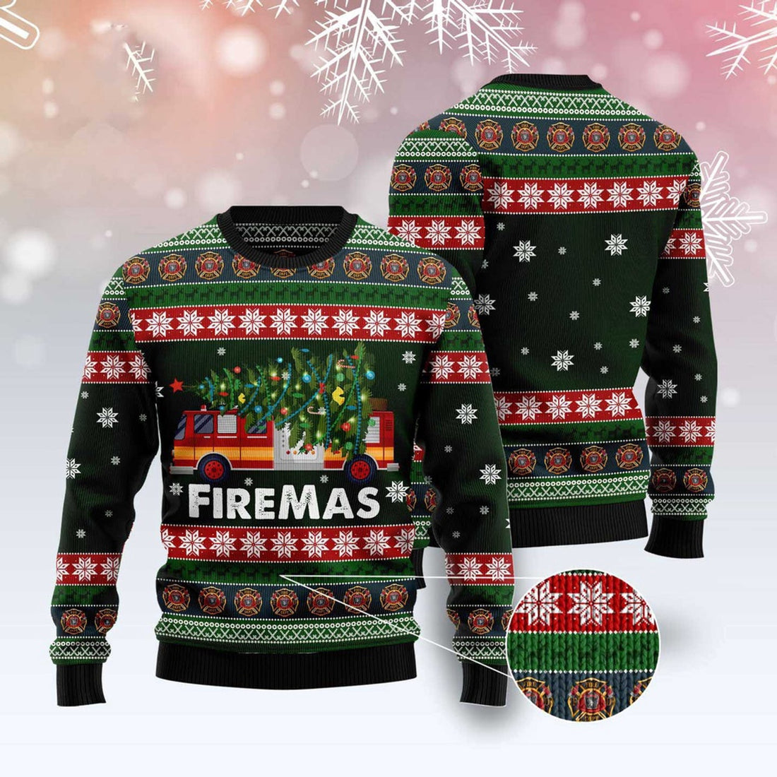 FUNSTUFFPRINT Firefighter Firemas Ugly Christmas Sweater, Christmas Sweater, Ugly Sweater, Funny Xmas Sweaters Ugly Sweater