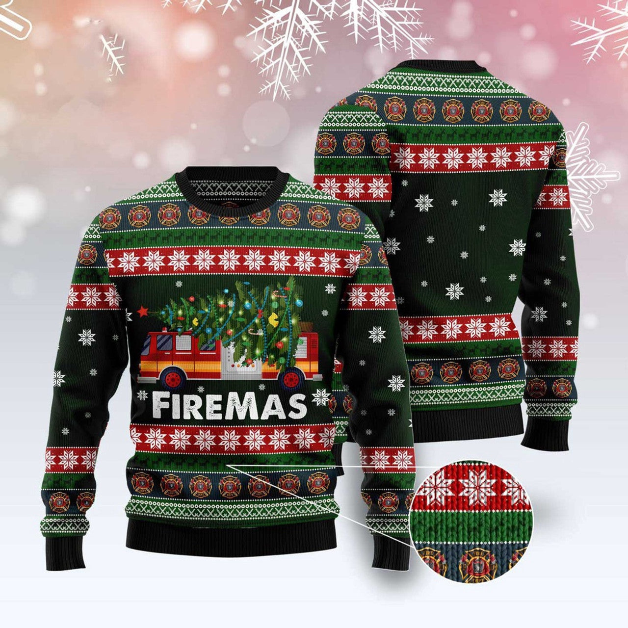 FUNSTUFFPRINT Firefighter Firemas Ugly Christmas Sweater, Christmas Sweater, Ugly Sweater, Funny Xmas Sweaters Ugly Sweater