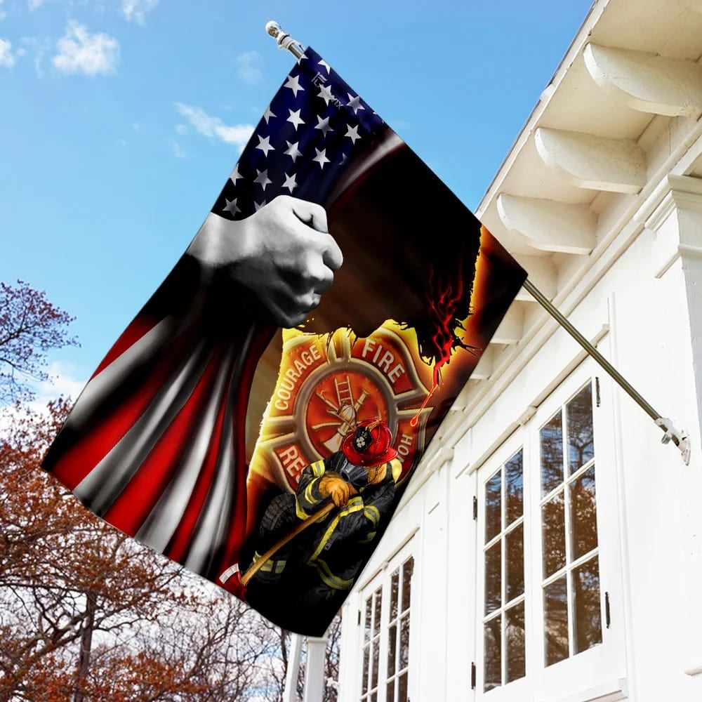 Firefighter Jesus Christian American Flag, Outdoor Christian House Flag, Christian Flag, Scripture Flag, Garden Banner