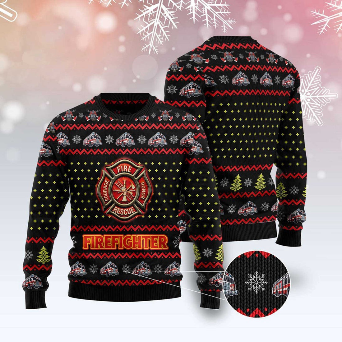FUNSTUFFPRINT Firefighter Lover Ugly Christmas Sweater, Christmas Sweater, Ugly Sweater, Funny Xmas Sweaters Ugly Sweater