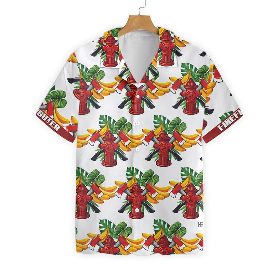 Custom Firefighter Tropical Banana Pattern Custom Hawaiian Shirt, Personalized Cross Axes Firefighter Hawaiian Shirt For Men