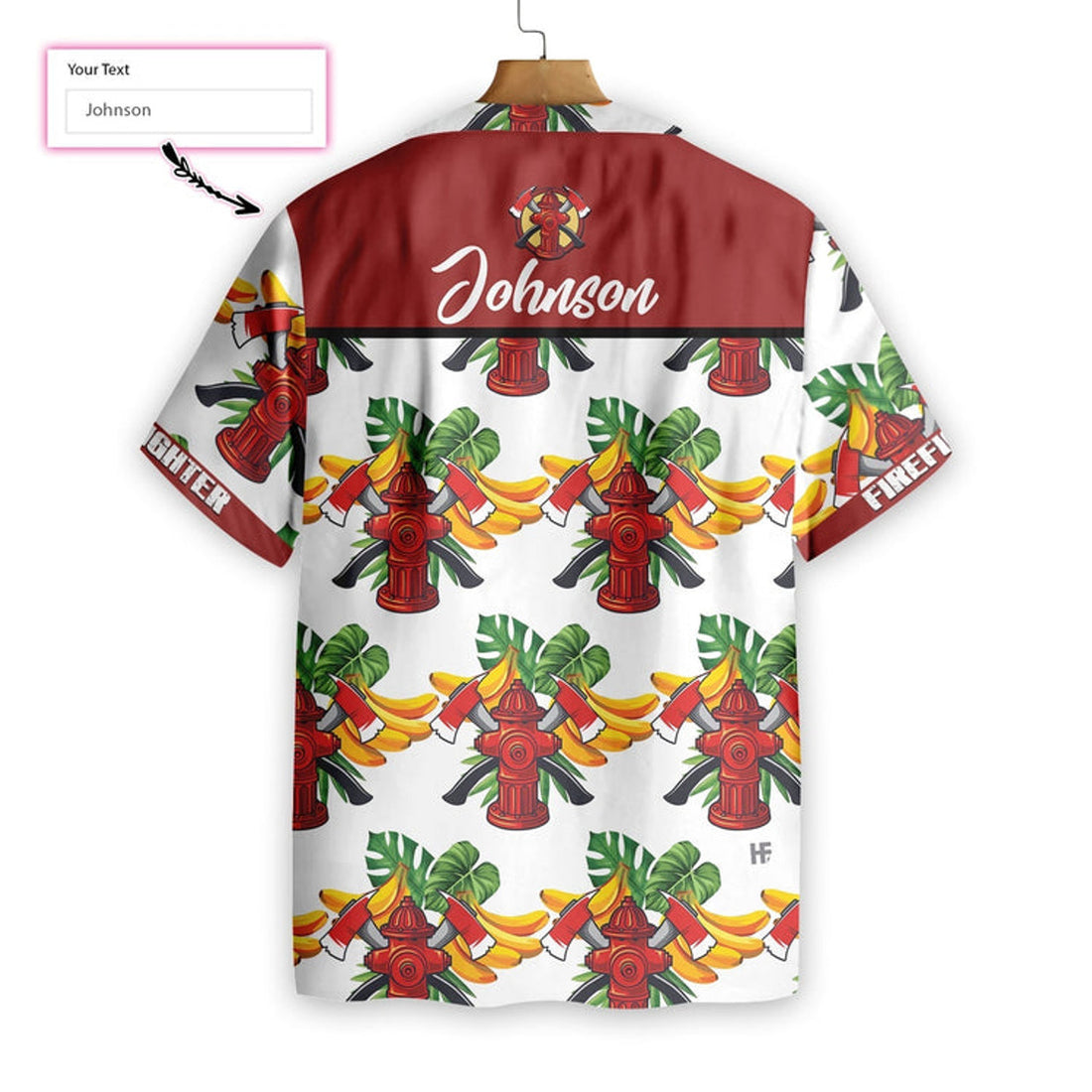Custom Firefighter Tropical Banana Pattern Custom Hawaiian Shirt, Personalized Cross Axes Firefighter Hawaiian Shirt For Men