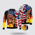 FUNSTUFFPRINT Firefighter USA Flag Ugly Christmas Sweater – Christmas Gifts For Firefighters Ugly  Sweater