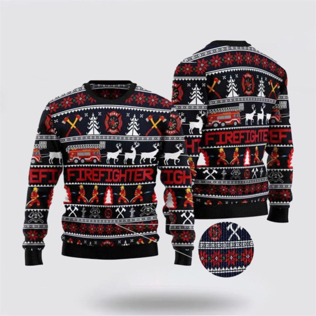 FUNSTUFFPRINT Firefighter Ugly Christmas Sweater – Christmas Gifts For Firefighters Ugly  Sweater