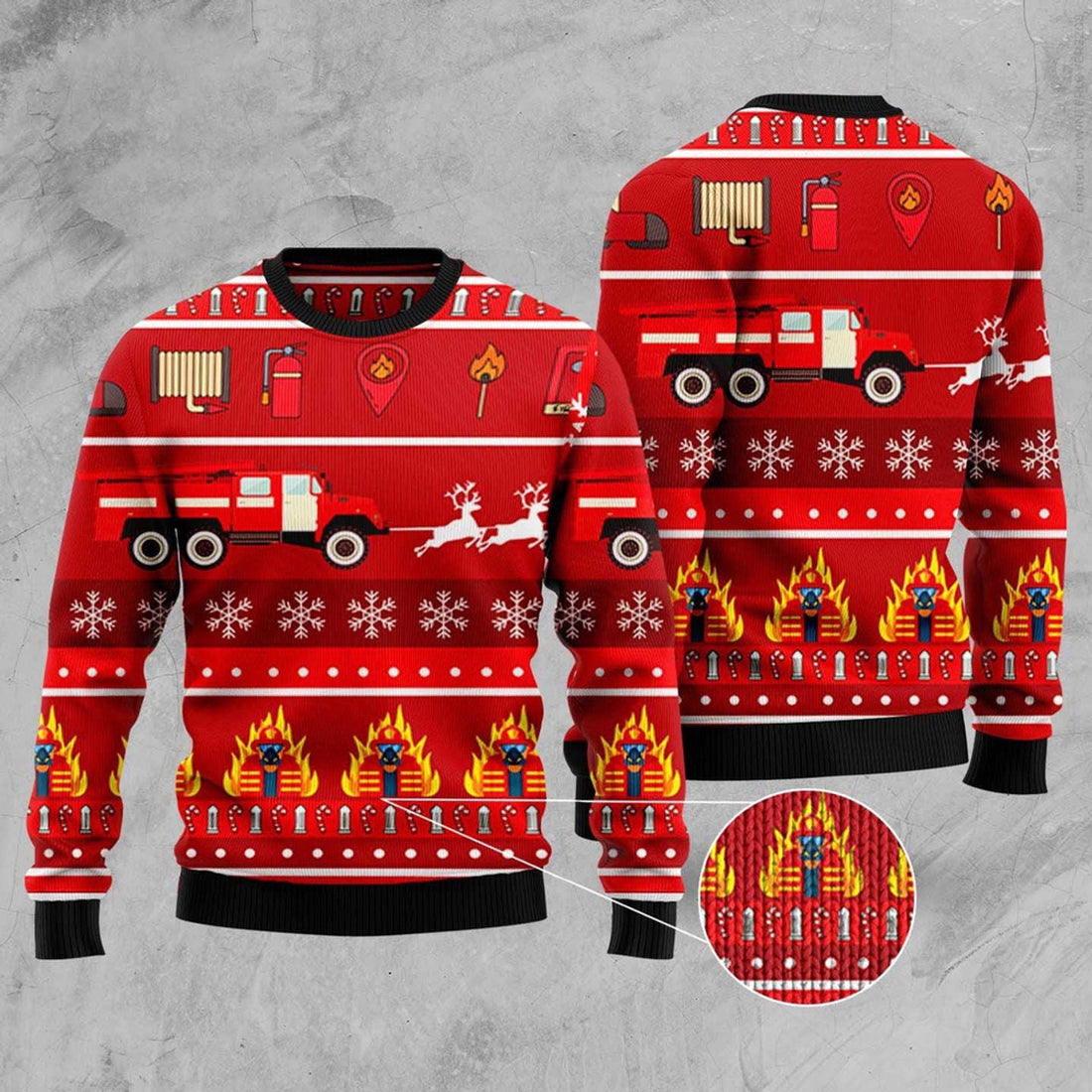 FUNSTUFFPRINT Firefighter Ugly Christmas Sweater, Christmas Sweater, Ugly Sweater, Funny Xmas Sweaters Ugly Sweater