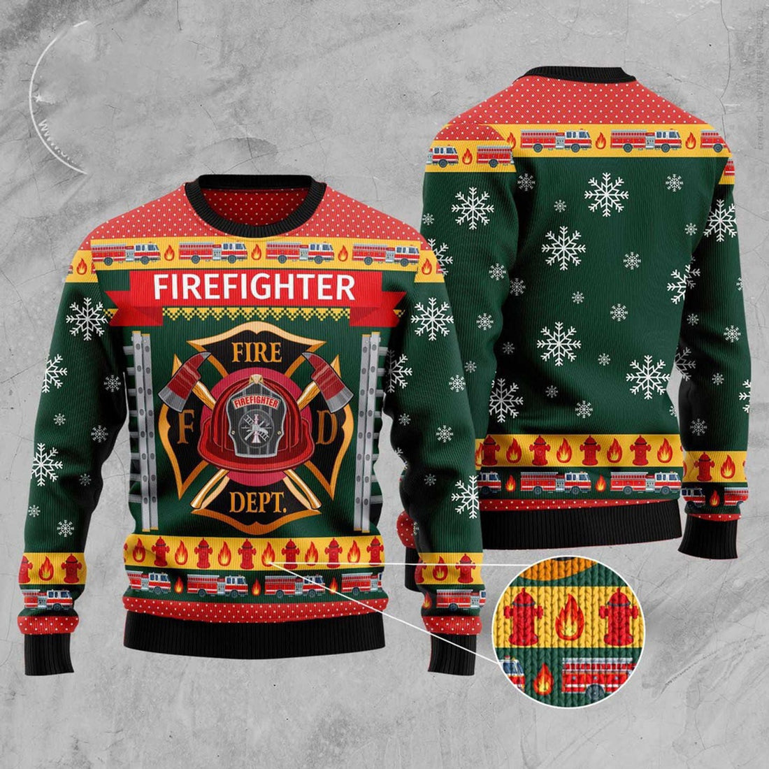 FUNSTUFFPRINT Firefighter Xmas Ugly Christmas Sweater, Christmas Sweater, Ugly Sweater, Funny Xmas Sweaters Ugly Sweater