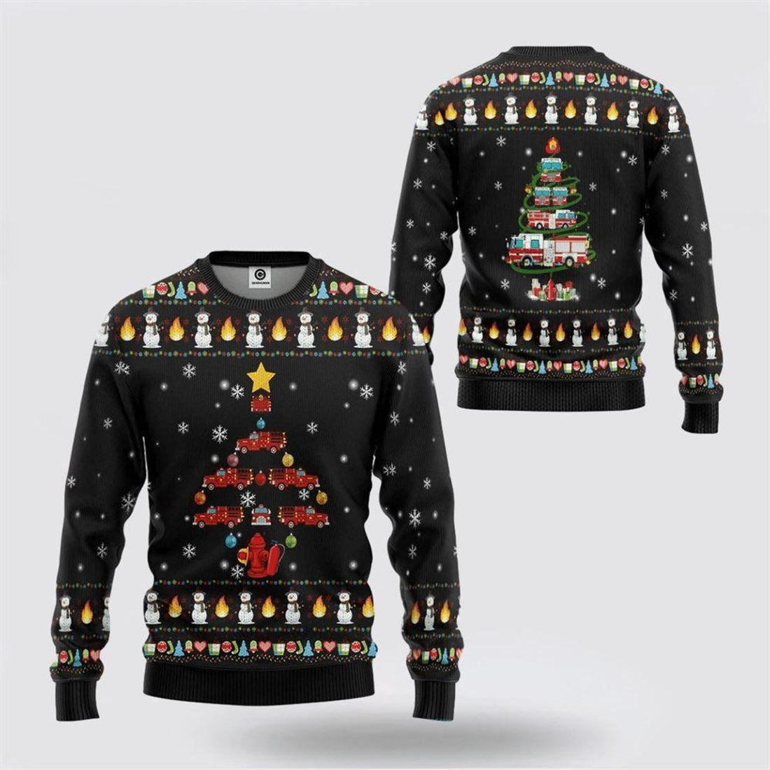 FUNSTUFFPRINT Firetruck Christmas Tree Ugly Sweater Festive 3D All Over Print - Christmas Gifts For Firefighters Ugly Sweater