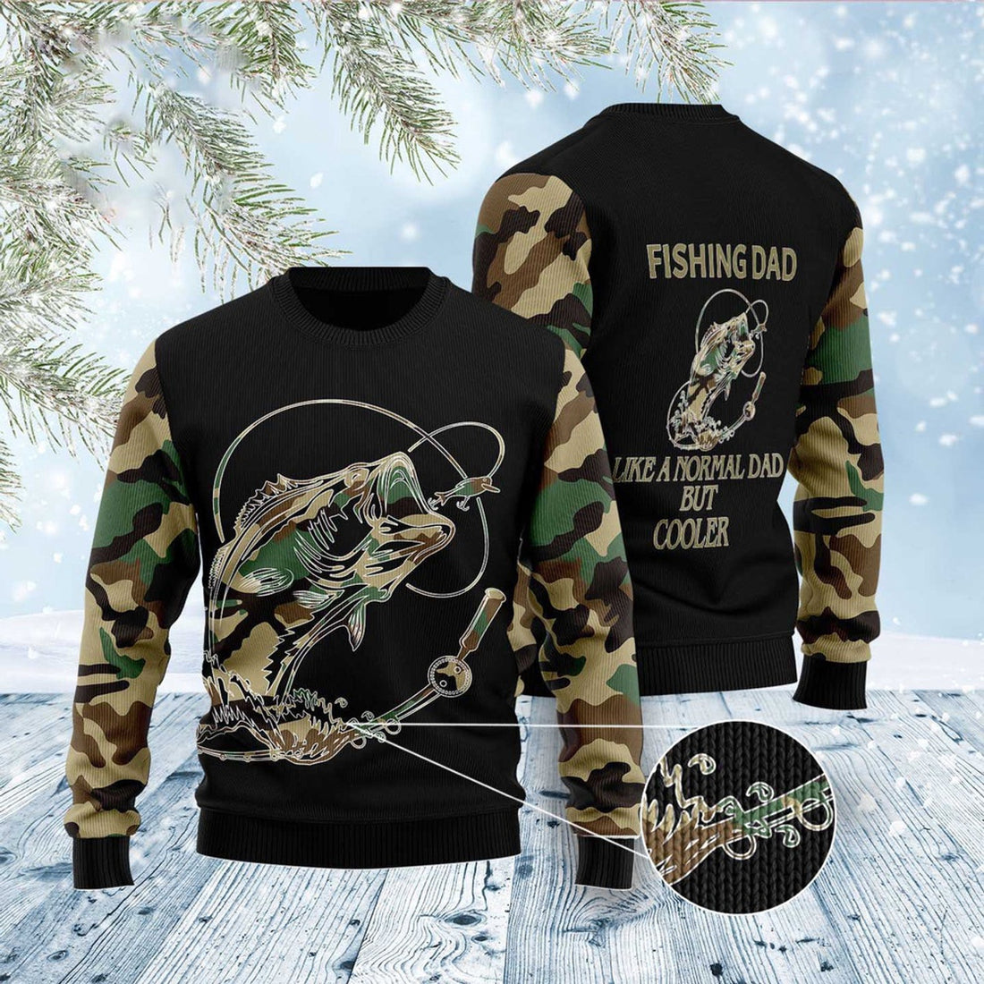 FUNSTUFFPRINT Fishing Dad Ugly Christmas Sweater, Christmas Sweater, Ugly Sweater, Funny Xmas Sweaters Ugly Sweater