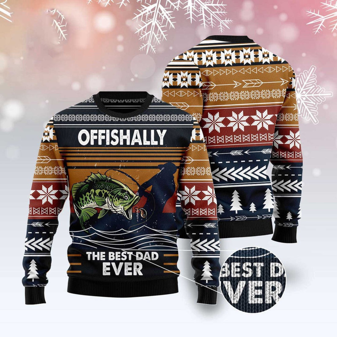 FUNSTUFFPRINT Fishing Retro Vintage Ugly Christmas Sweater, Christmas Sweater, Ugly Sweater, Funny Xmas Sweaters Ugly Sweater