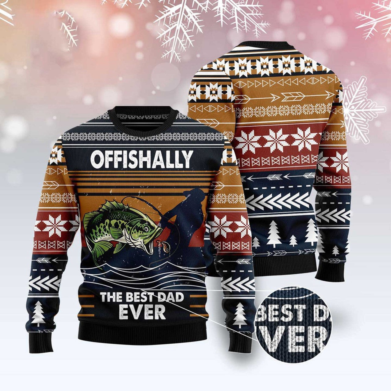 FUNSTUFFPRINT Fishing Retro Vintage Ugly Christmas Sweater, Christmas Sweater, Ugly Sweater, Funny Xmas Sweaters Ugly Sweater