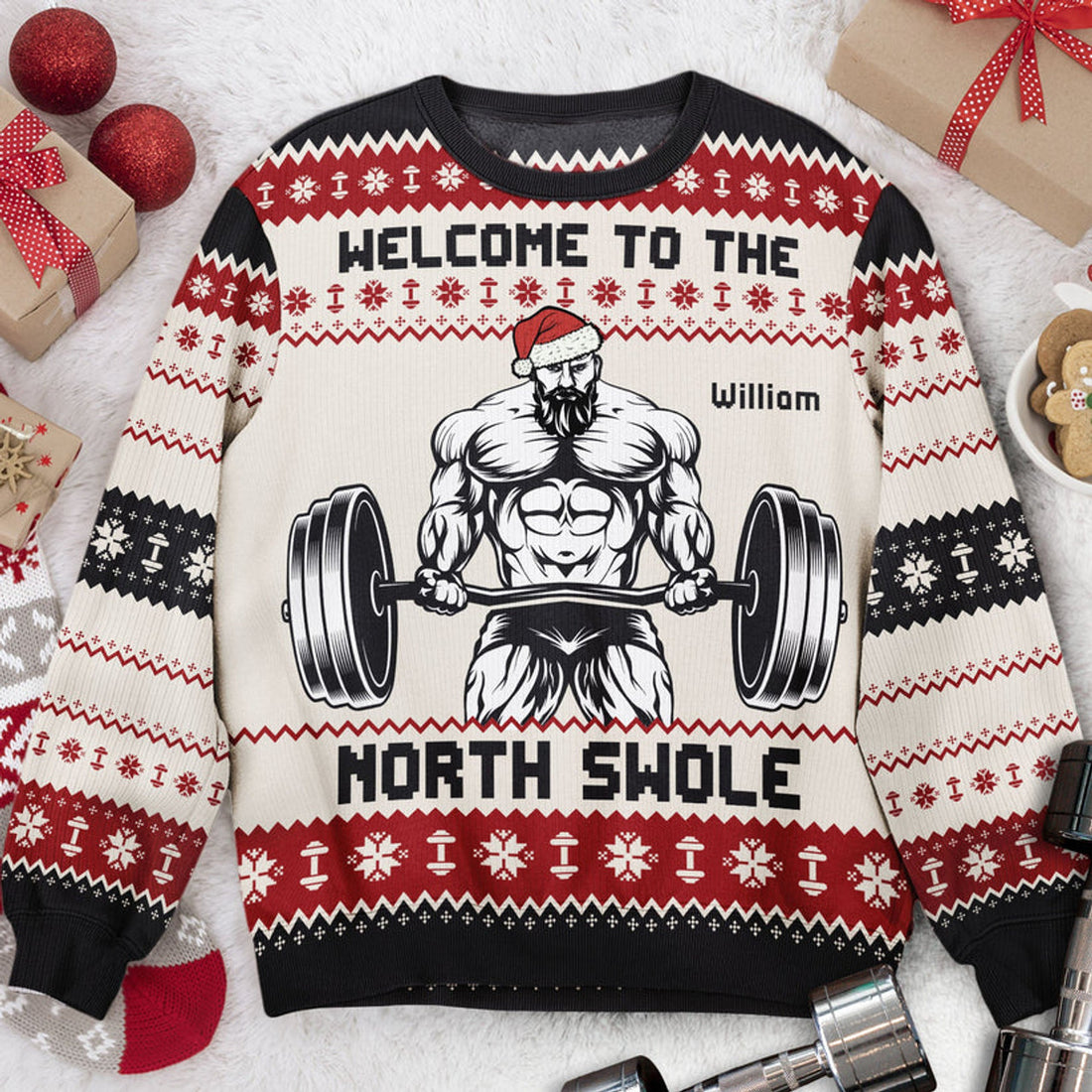 FUNSTUFFPRINT Custom Fitness Gymer Welcome To The North Swole Ugly Sweater