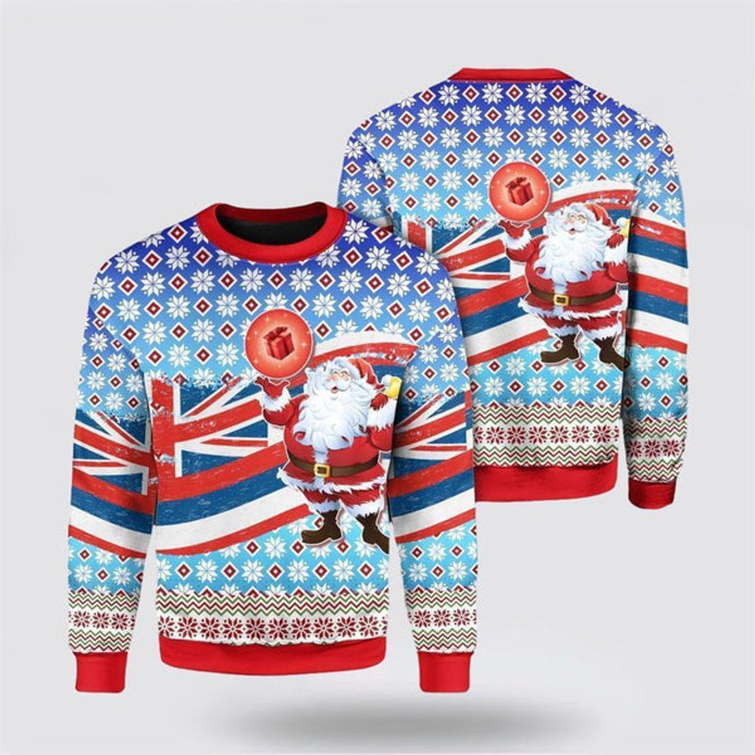 FUNSTUFFPRINT Flag Santa Claus Pattern Ugly Christmas Sweater For Men And Women, Best Gift For Christmas, The Beautiful Winter Christmas Outfit Ugly Sweater
