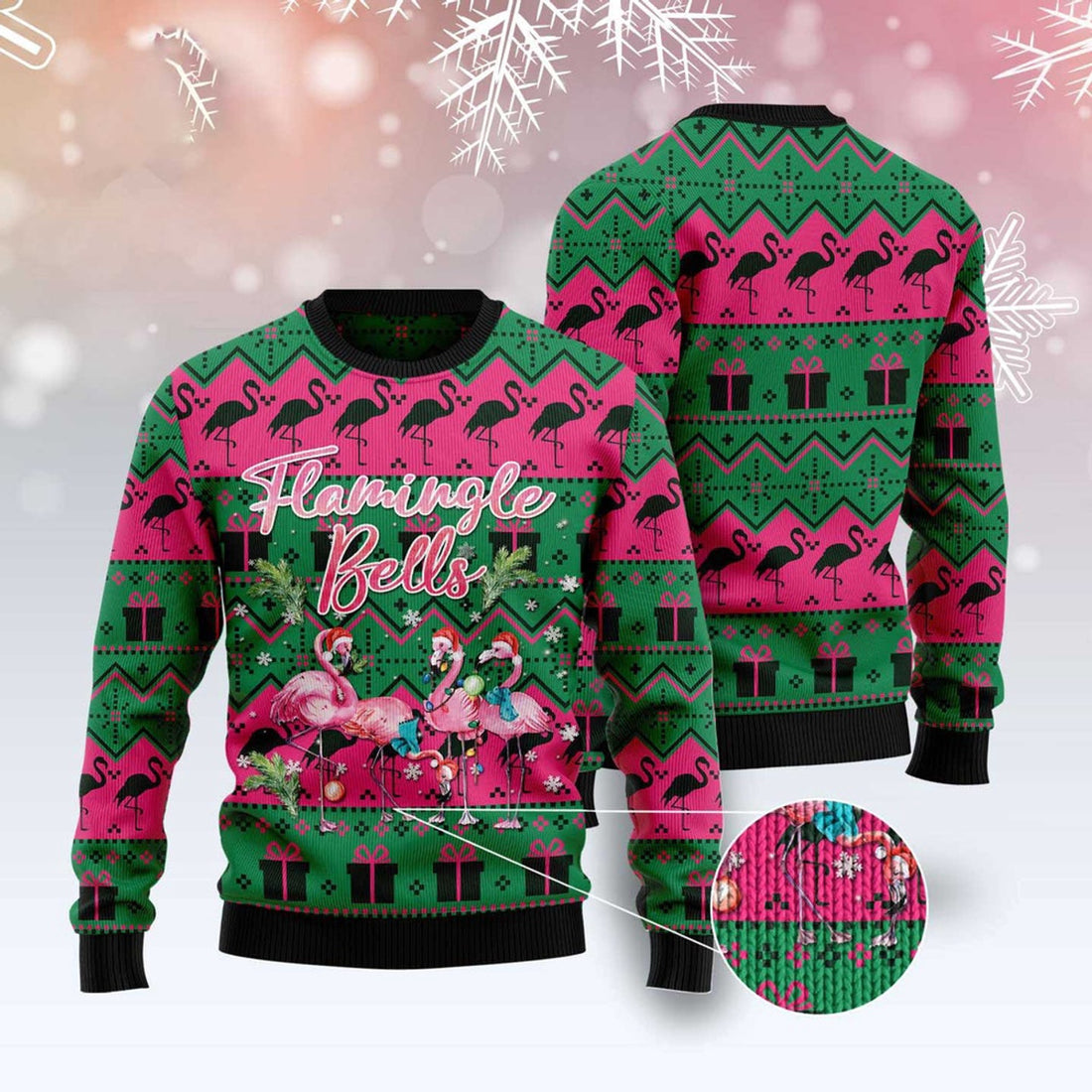 FUNSTUFFPRINT Flamingle Bells Ugly Christmas Sweater, Christmas Sweater, Ugly Sweater, Funny Xmas Sweaters Ugly Sweater