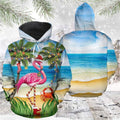 FUNSTUFFPRINT 3D Flamingo Christmas Beach All Over 3D Hoodie and Zip Hoodie