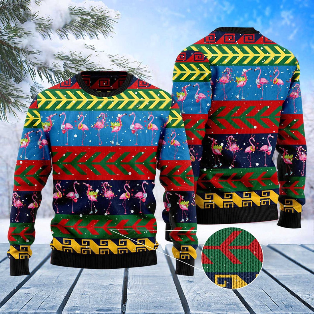 FUNSTUFFPRINT Flamingo Christmas Pattern Ugly Christmas Sweater, Christmas Sweater, Ugly Sweater, Funny Xmas Sweaters Ugly Sweater