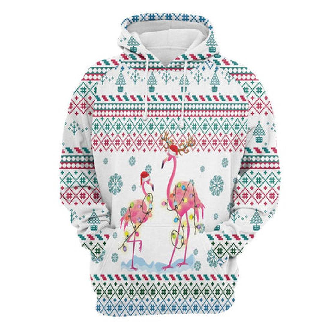 FUNSTUFFPRINT 3D Flamingo Christmas Reunion All Over 3D Hoodie and Zip Hoodie