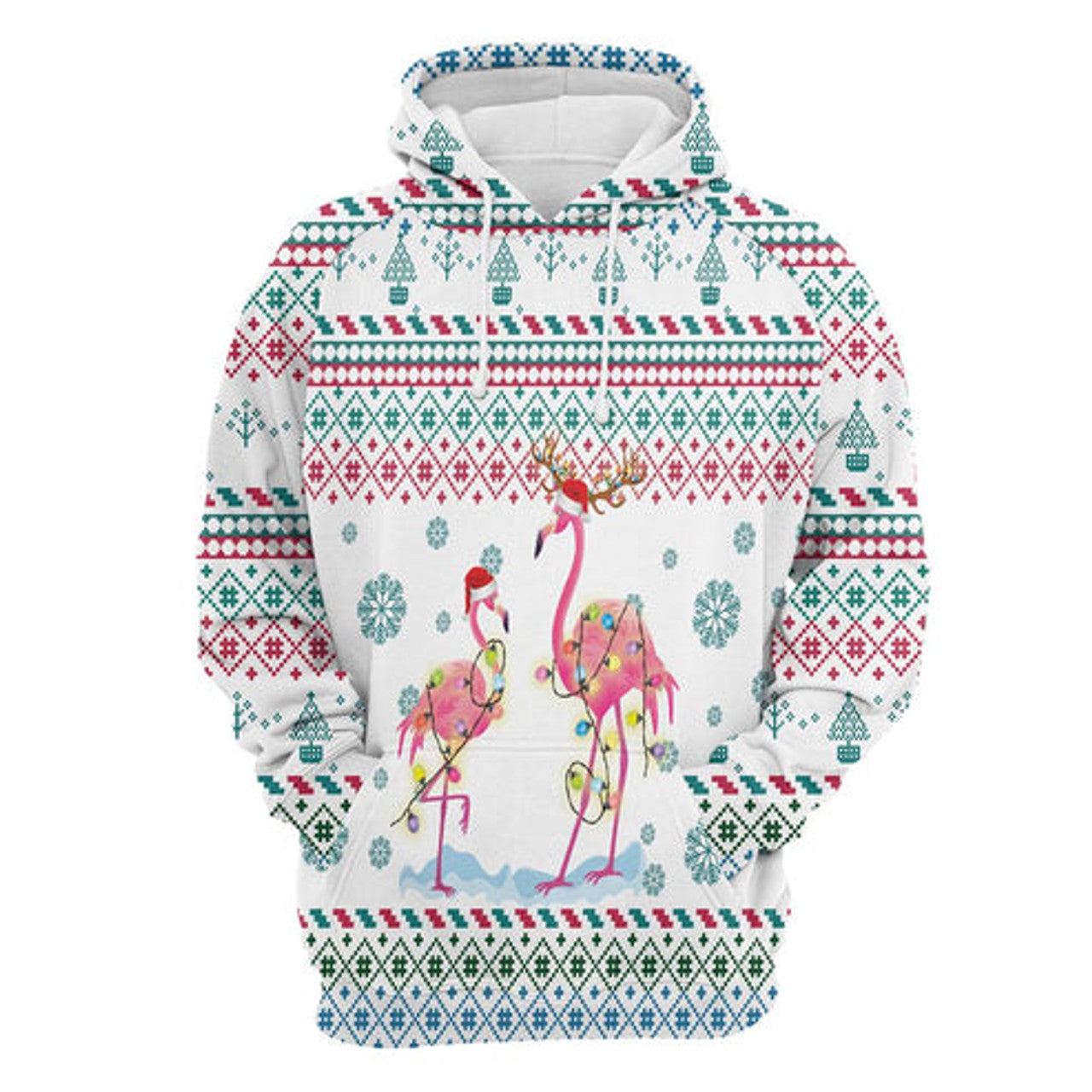 FUNSTUFFPRINT 3D Flamingo Christmas Reunion All Over 3D Hoodie and Zip Hoodie