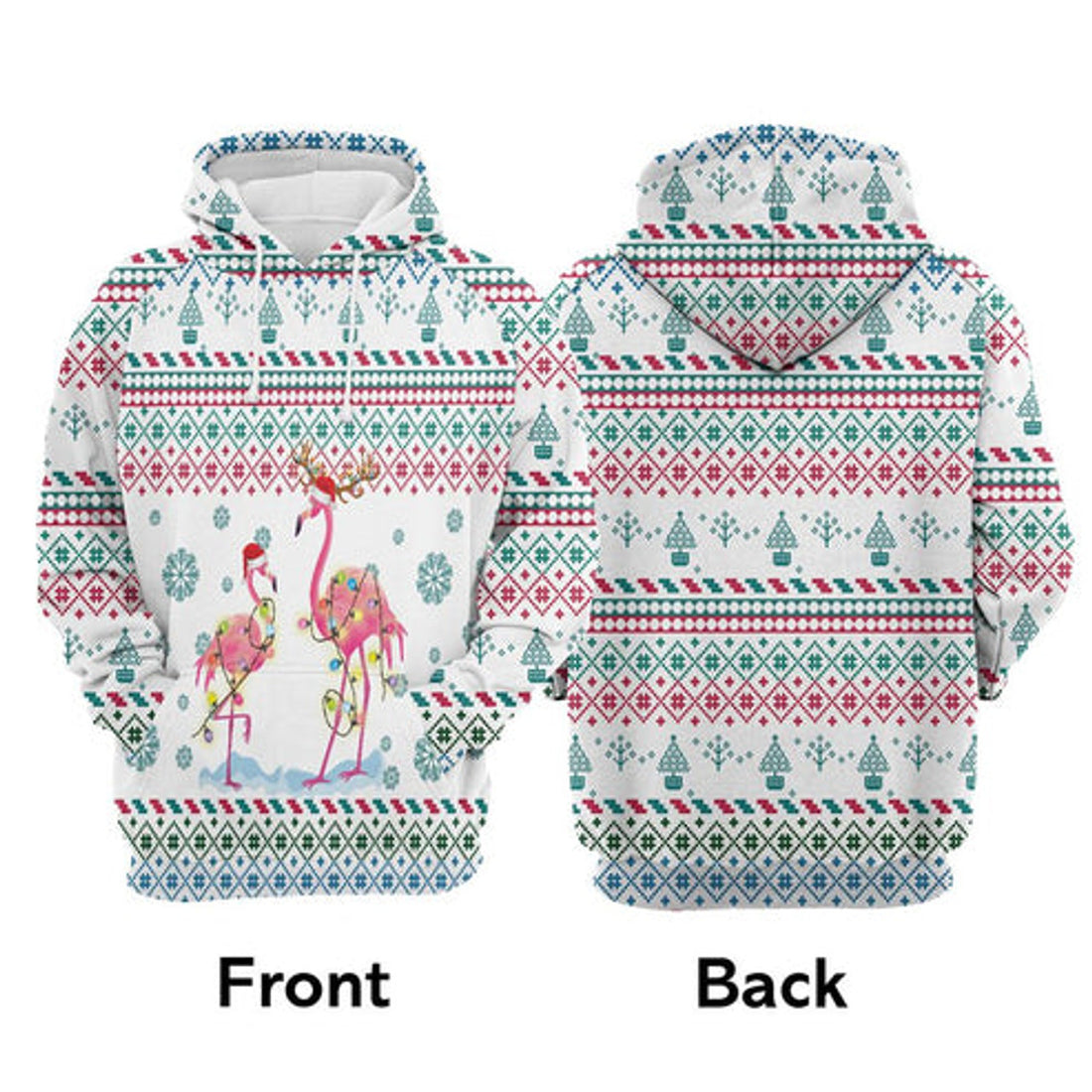 FUNSTUFFPRINT 3D Flamingo Christmas Reunion All Over 3D Hoodie and Zip Hoodie