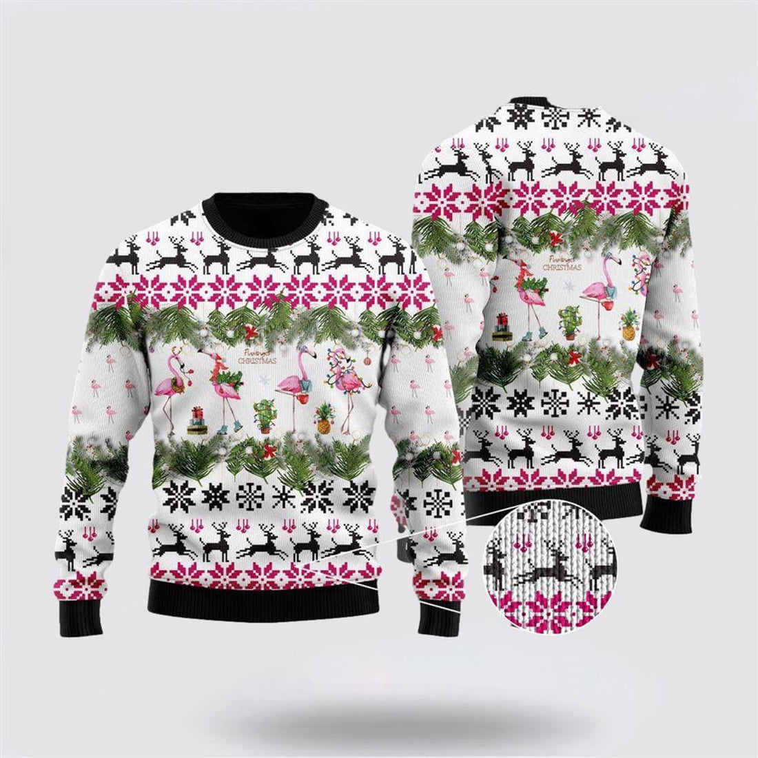 FUNSTUFFPRINT Flamingo Christmas Ugly Christmas Sweater For Men & Women – Christmas Gifts For Frends Ugly  Sweater