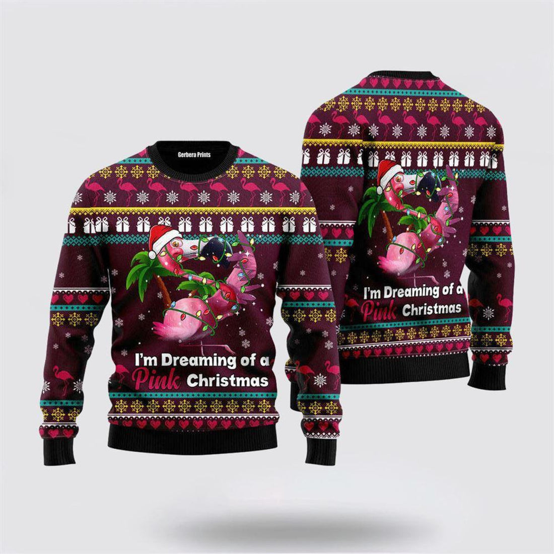 FUNSTUFFPRINT Flamingo Dream Of Pink Christmas Ugly Christmas Sweater – Christmas Gifts For Frends Ugly  Sweater