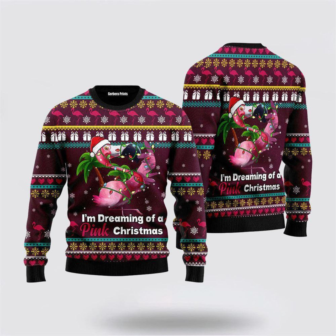 FUNSTUFFPRINT Flamingo Dream Of Pink Christmas Ugly Christmas Sweater – Christmas Gifts For Frends Ugly  Sweater