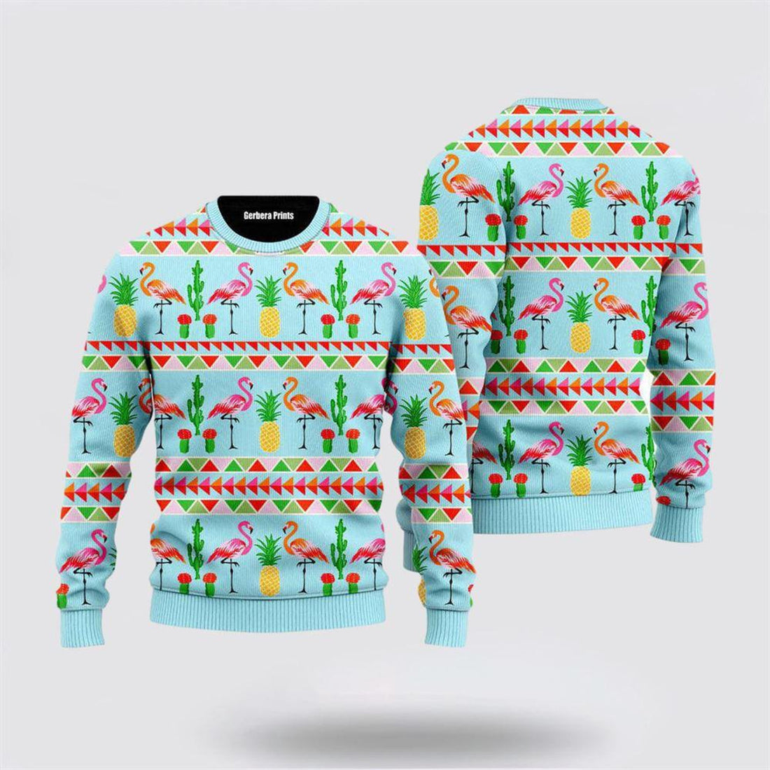 FUNSTUFFPRINT Flamingo Flamingle All The Way Pattern Ugly Christmas Sweater – Christmas Gifts For Frends Ugly  Sweater