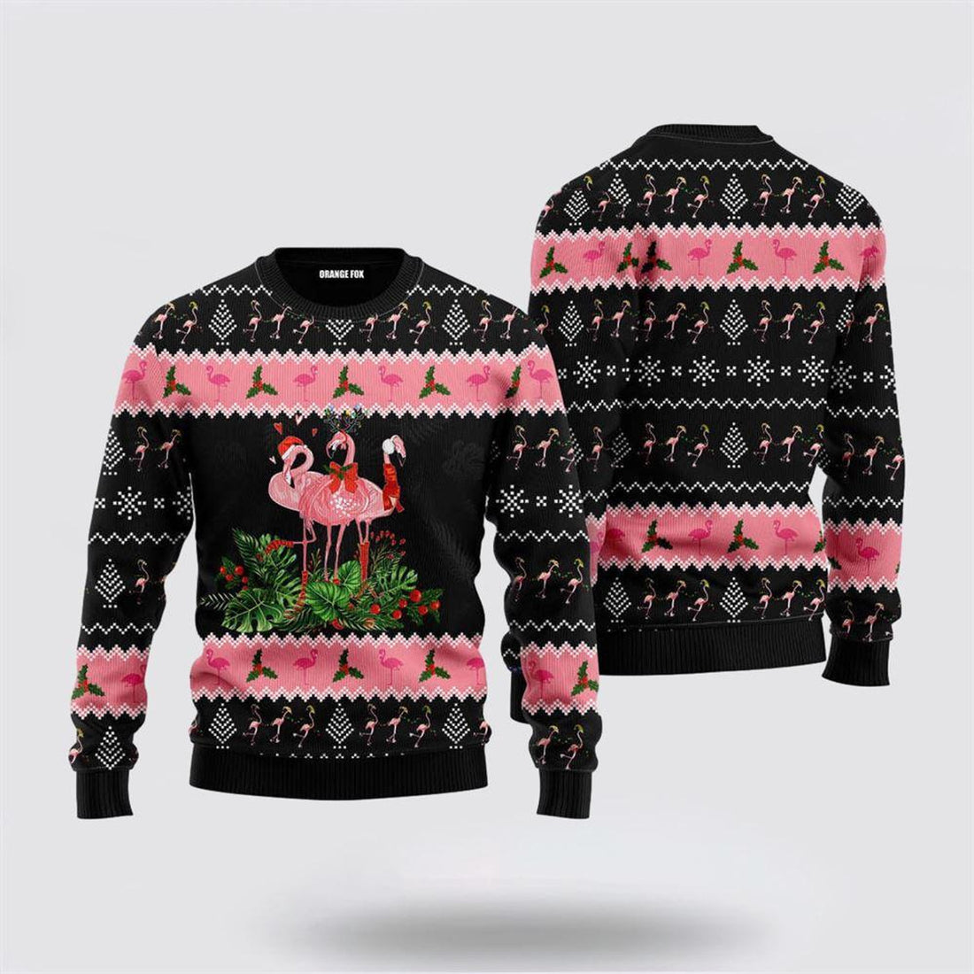 FUNSTUFFPRINT Flamingo Jingle Bell Tropical Ugly Christmas Sweater – Christmas Gifts For Frends Ugly  Sweater