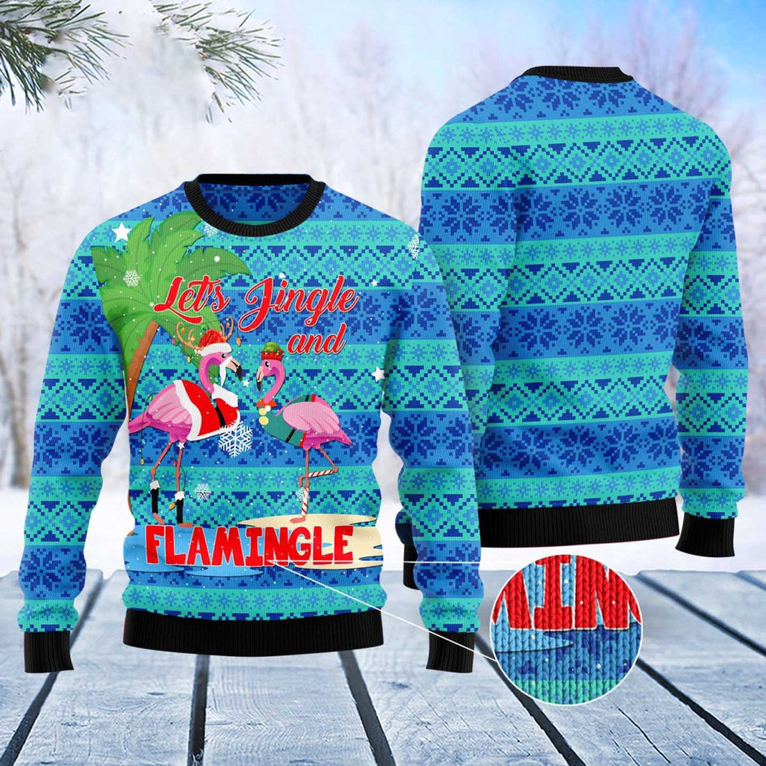 FUNSTUFFPRINT Flamingo Let'S Jingle Ugly Christmas Sweater, Christmas Sweater, Ugly Sweater, Funny Xmas Sweaters Ugly Sweater
