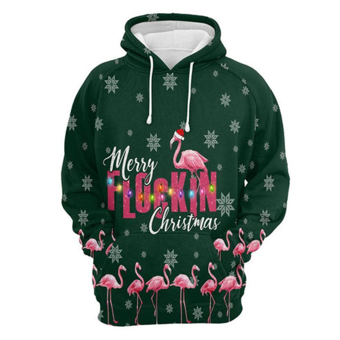 FUNSTUFFPRINT 3D Flamingo Merry Flockin Christmas All Over 3D Hoodie and Zip Hoodie