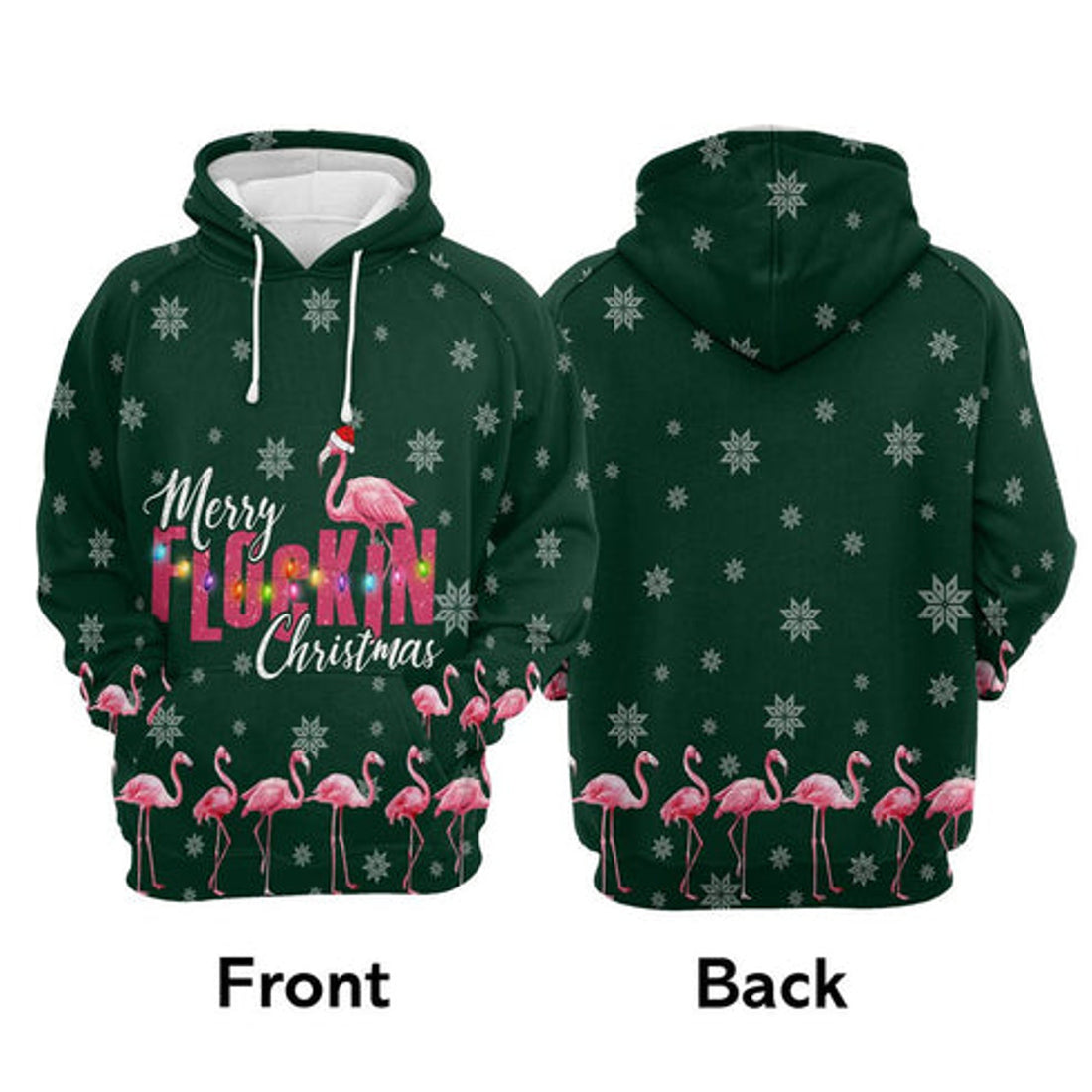 FUNSTUFFPRINT 3D Flamingo Merry Flockin Christmas All Over 3D Hoodie and Zip Hoodie