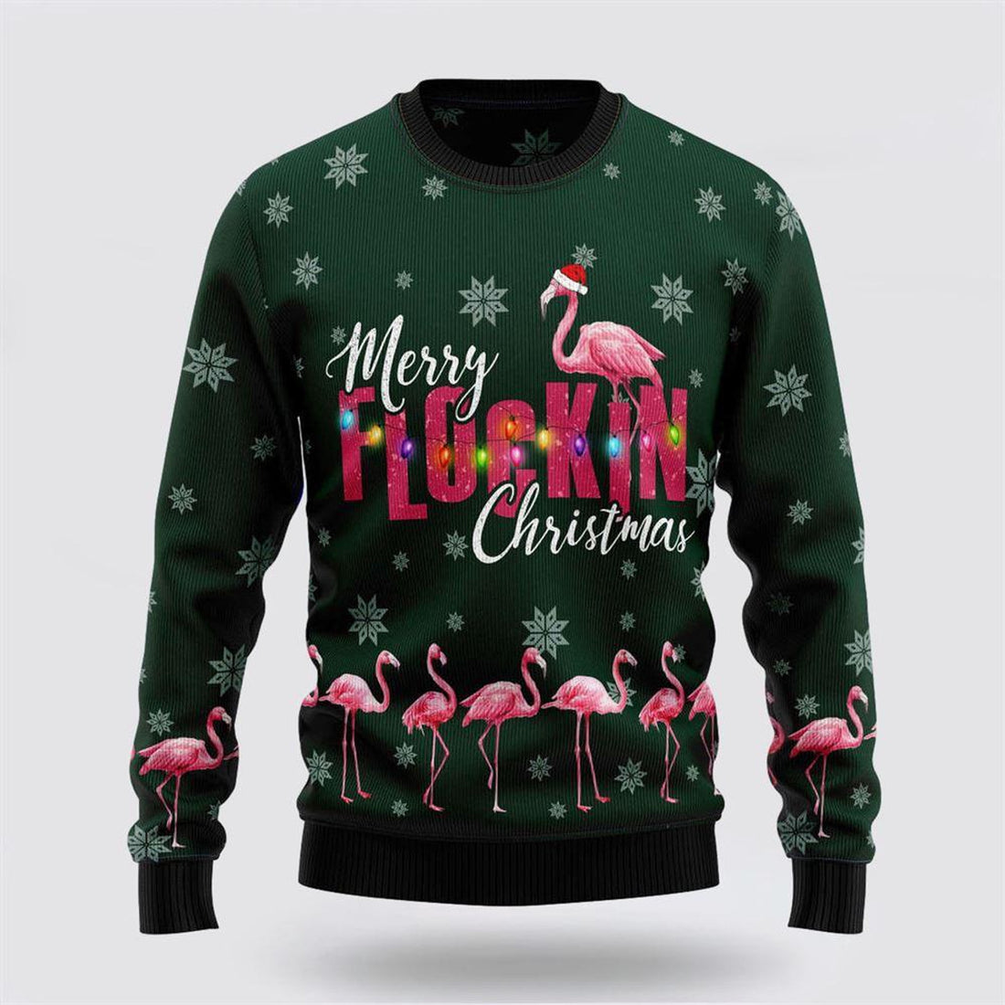 FUNSTUFFPRINT Flamingo Merry Flockin Christmas Ugly Christmas Sweater – Christmas Gifts For Frends Ugly  Sweater